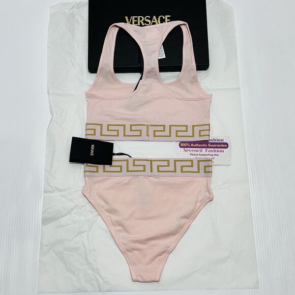 Versace Medusa Greca Border Racer Back Bralette and Panties Set Pink 1/ XS NWT - Picture 5 of 11
